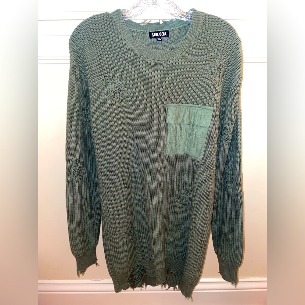 Never worn, distressed sweater dress. Perfect condition. Cute with leggings.